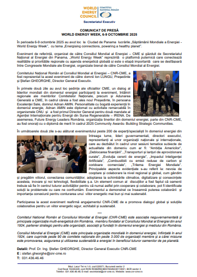 Comunicat de presă WORLD ENERGY WEEK