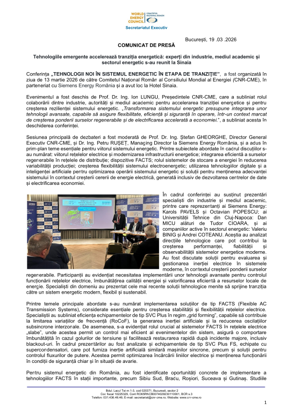 Tehnologiile emergente accelerează tranziția energetică: experți din industrie, mediul academic și sectorul energetic s-au reunit la Sinaia